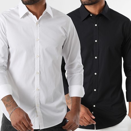 LBO - Lote de 2 camisas de popelina de manga larga 0001 0007 Blanco Negro